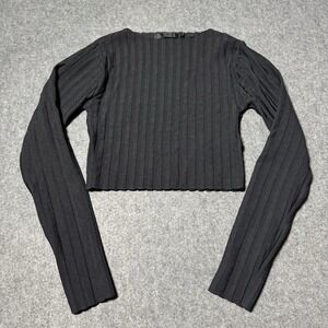 John John Black Womens Thick Ribbed Longsleeve Cropped Size M Indie City Preppy